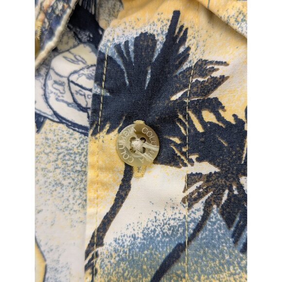 VTG Columbia Fishing Shirt Mens L Button Up Fishing Beach Tropical Hawaiian Blue - Picture 6 of 11